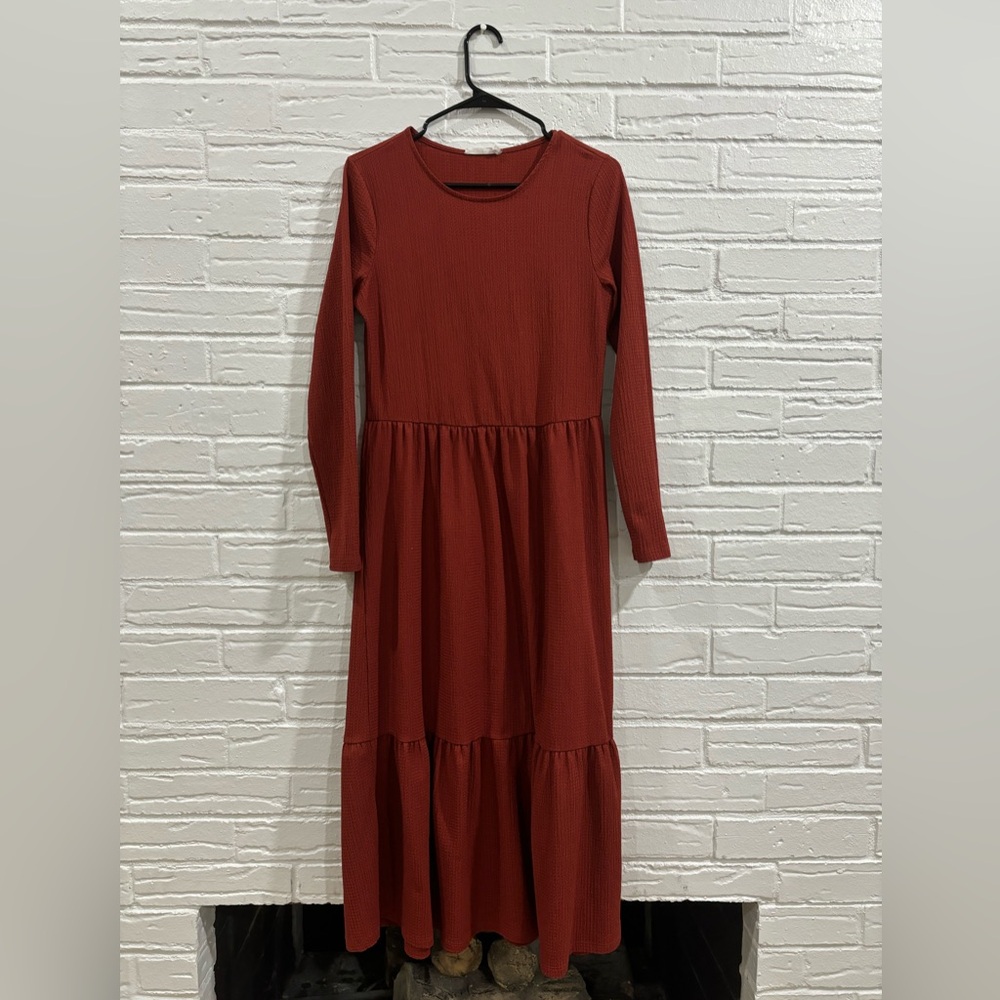Lush Burnt Orange Tiered Dress